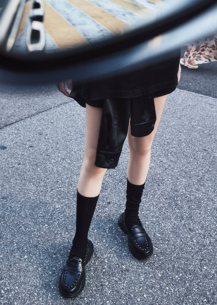 AKIKOAOKI X WE11DONE】BLACK WOMENS MATTE BLACK STUDDED