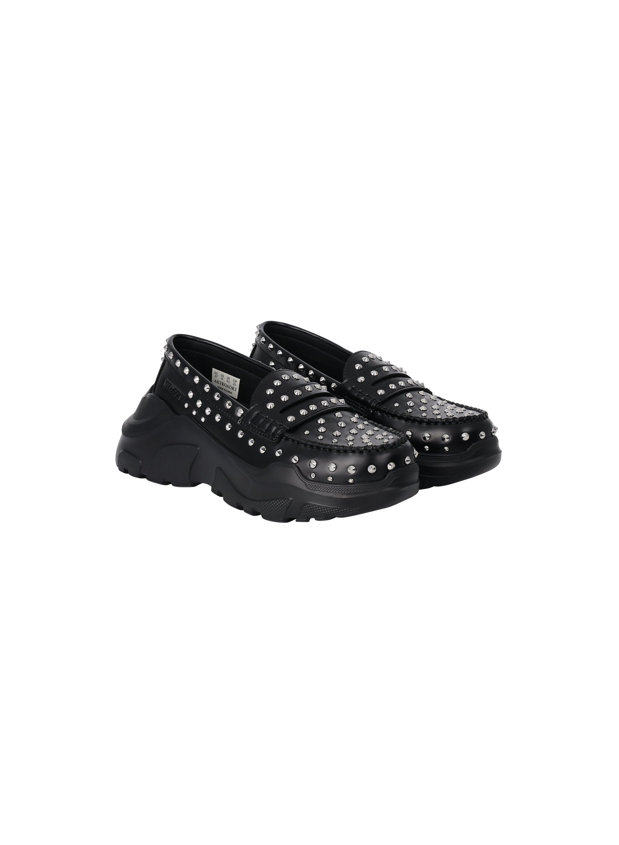 【AKIKOAOKI X WE11DONE】BLACK WOMENS FULL SILVER STUDDED LOAFERS