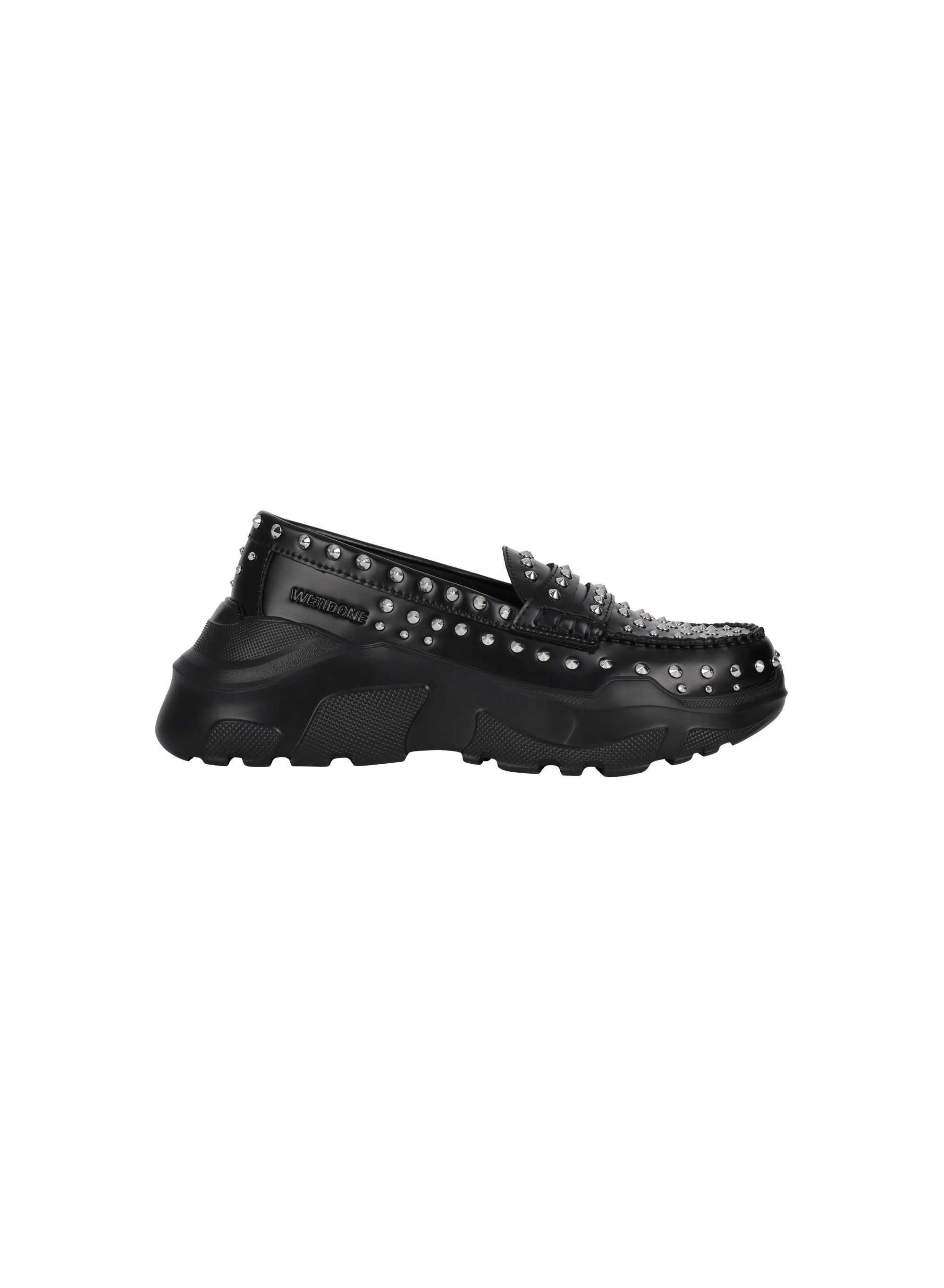 【AKIKOAOKI X WE11DONE】BLACK WOMENS FULL SILVER STUDDED LOAFERS