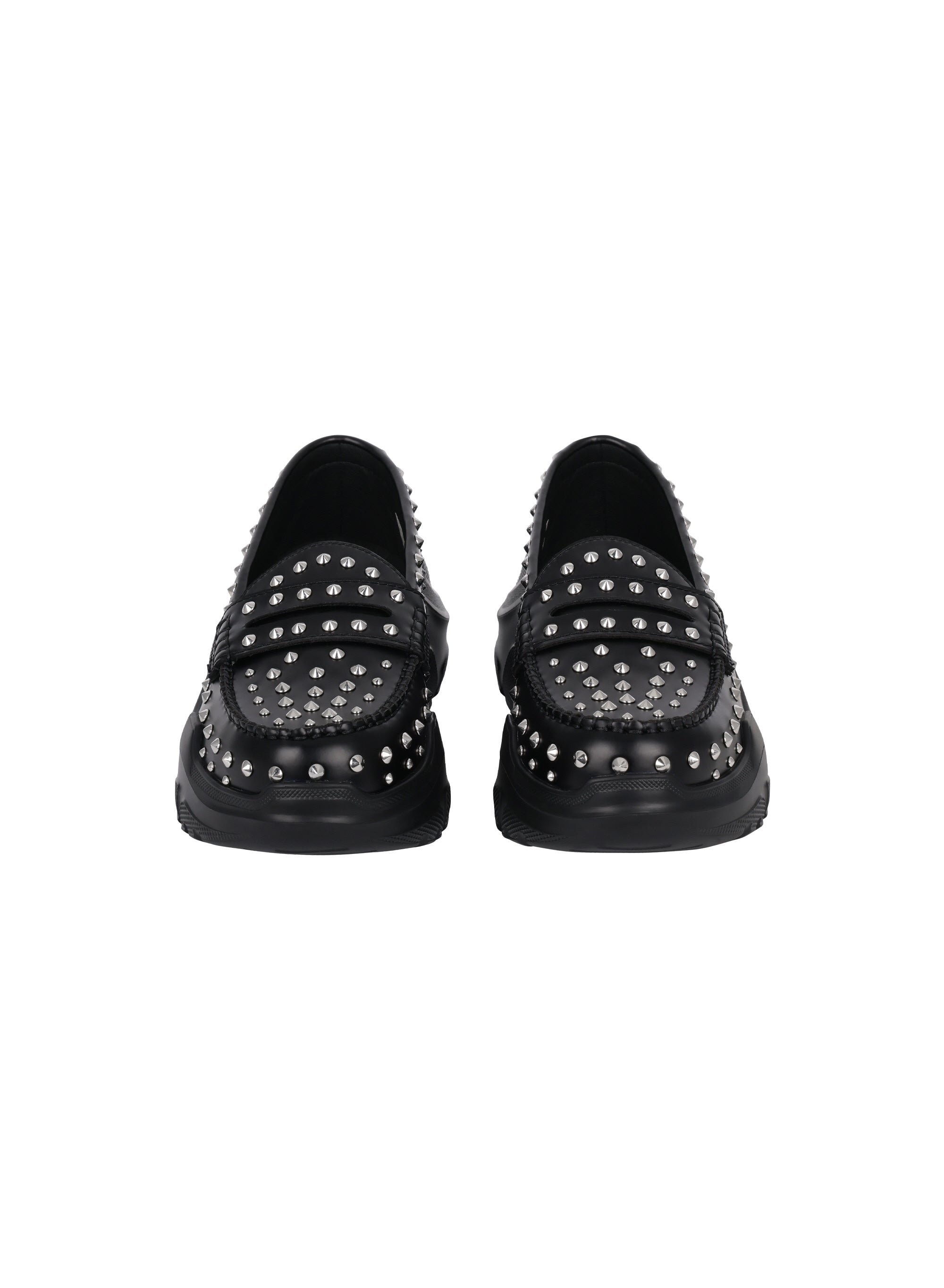 【AKIKOAOKI X WE11DONE】BLACK WOMENS FULL SILVER STUDDED LOAFERS