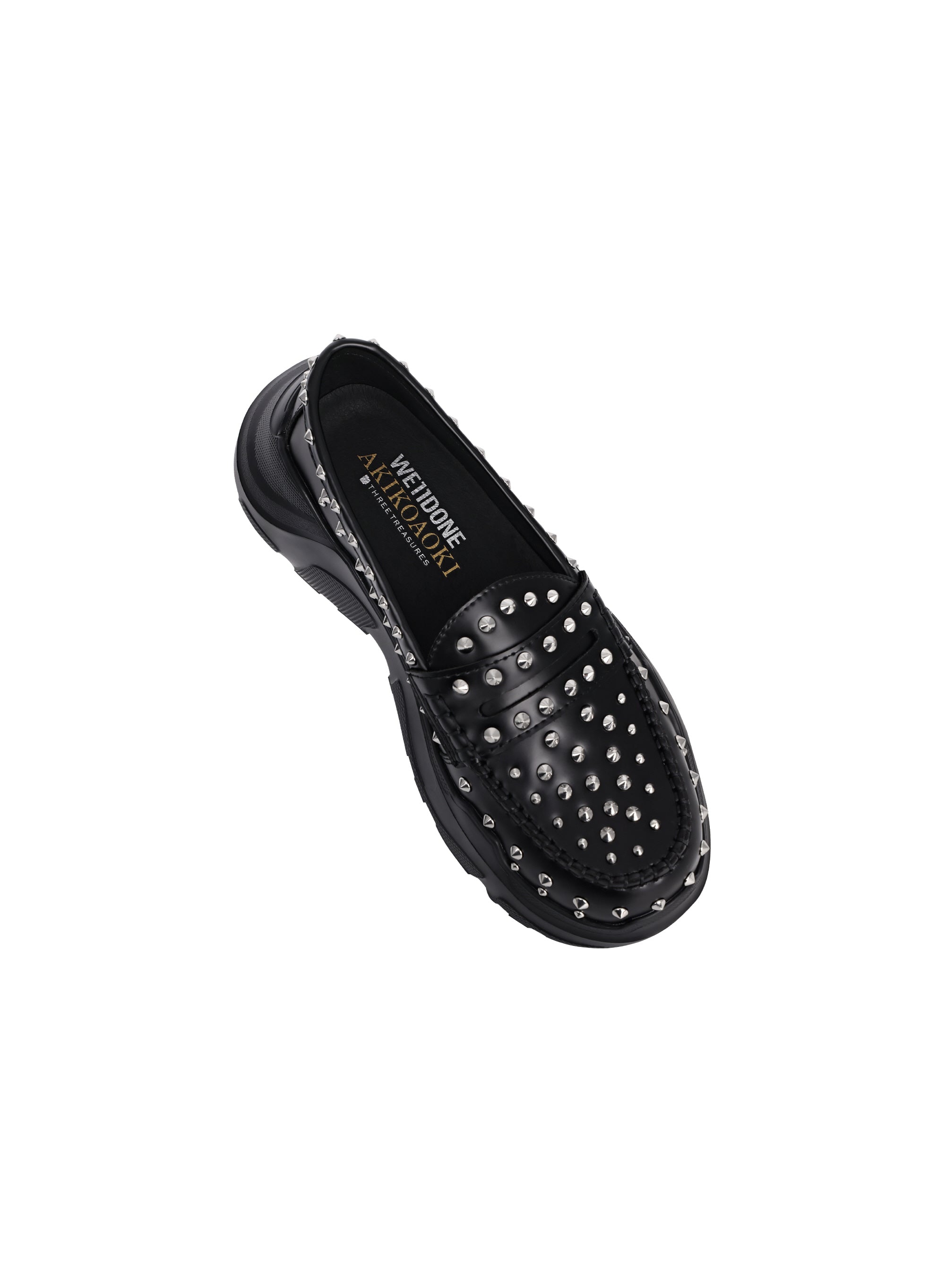 【AKIKOAOKI X WE11DONE】BLACK WOMENS FULL SILVER STUDDED LOAFERS