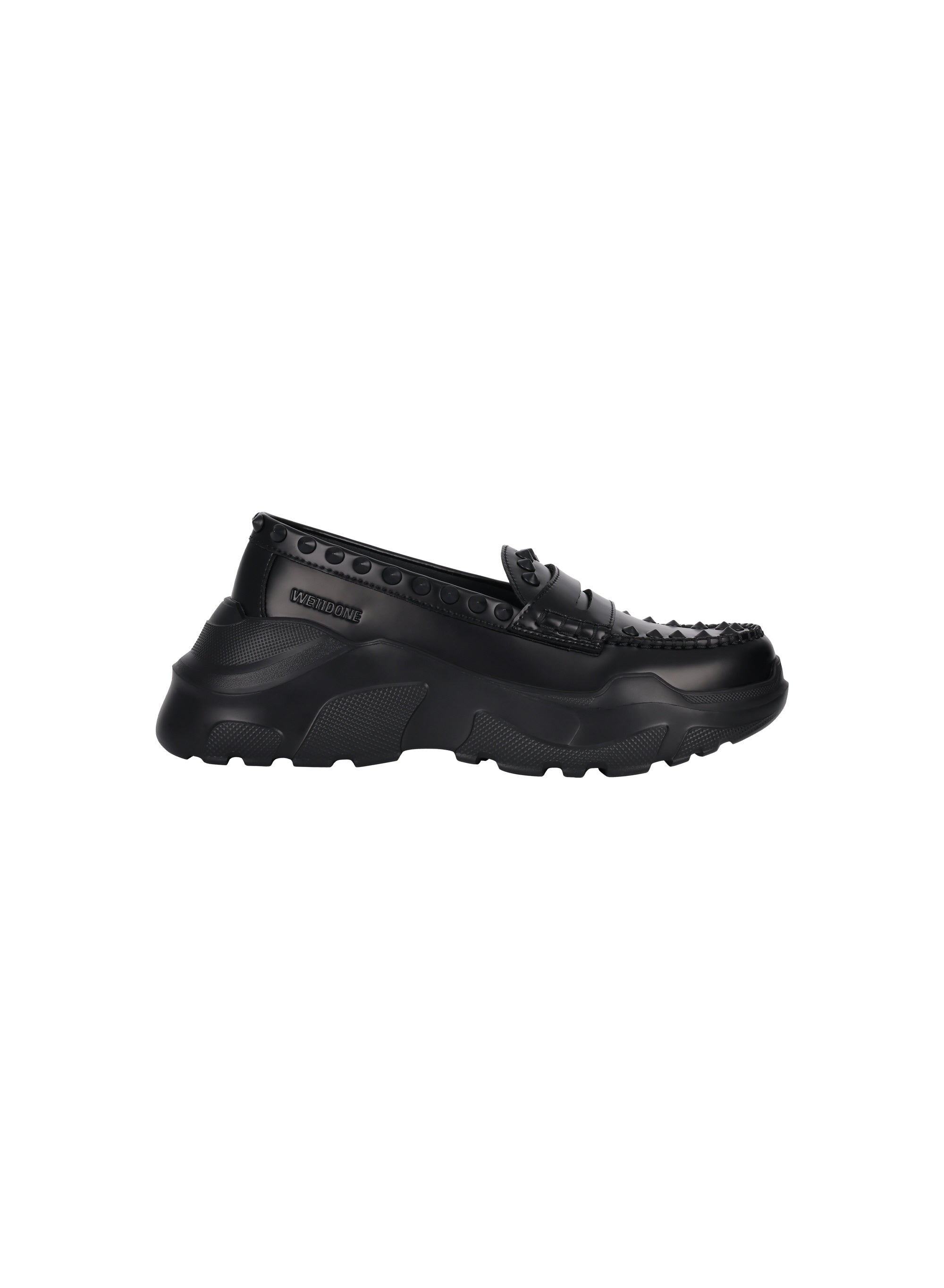 【AKIKOAOKI X WE11DONE】BLACK WOMENS MATTE BLACK STUDDED LOAFERS