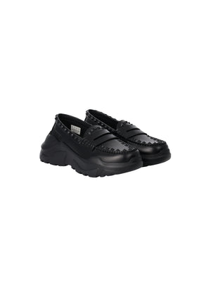【AKIKOAOKI X WE11DONE】BLACK WOMENS MATTE BLACK STUDDED LOAFERS