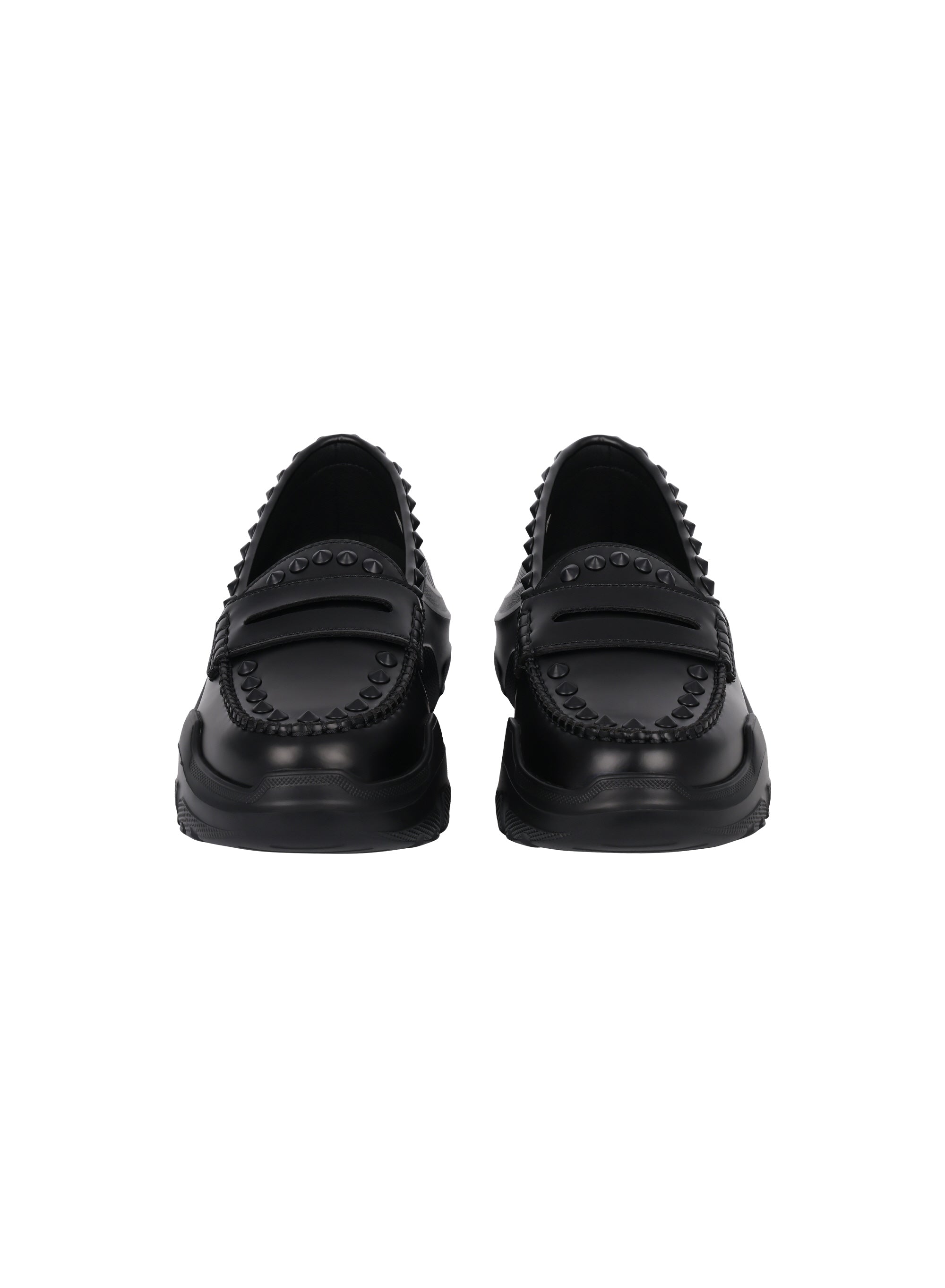 【AKIKOAOKI X WE11DONE】BLACK WOMENS MATTE BLACK STUDDED LOAFERS