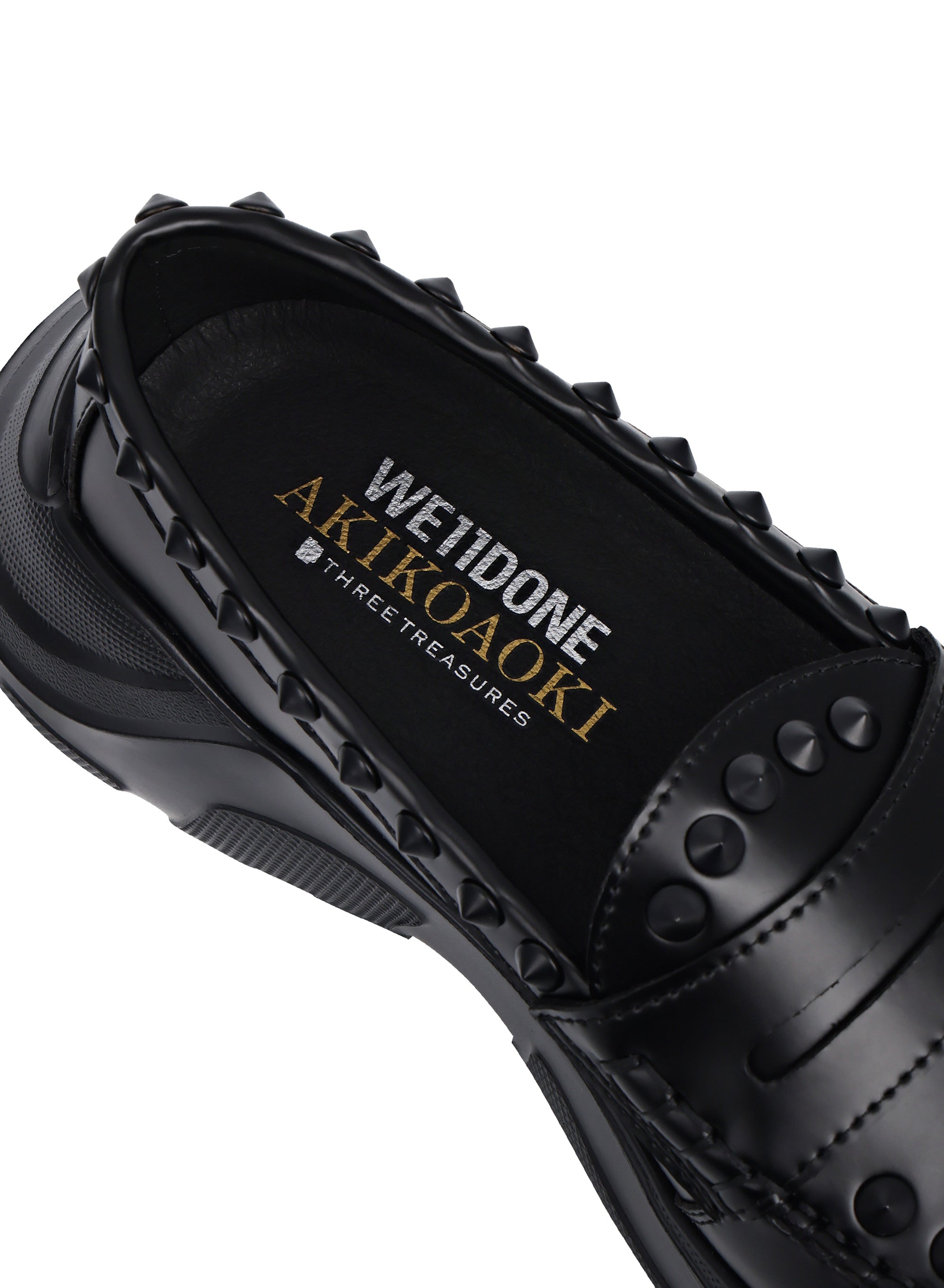 【AKIKOAOKI X WE11DONE】BLACK WOMENS MATTE BLACK STUDDED LOAFERS
