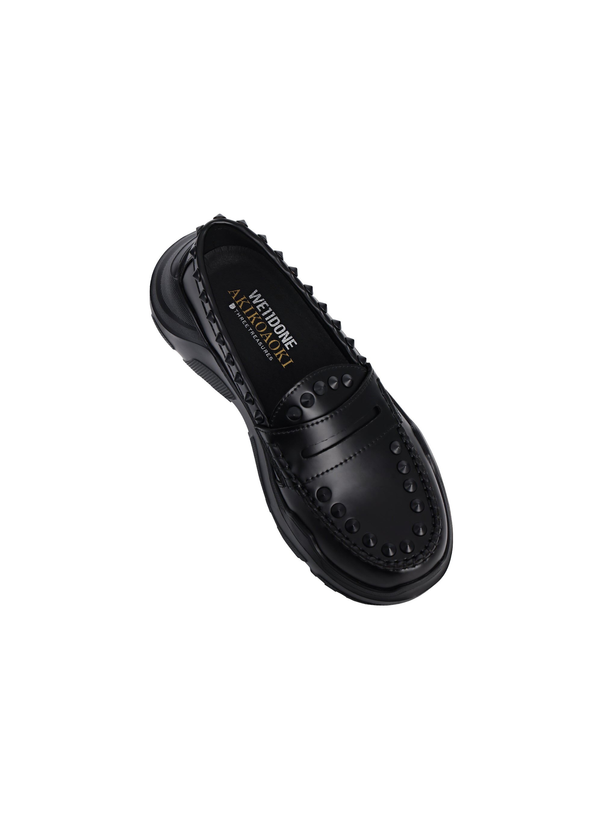 【AKIKOAOKI X WE11DONE】BLACK WOMENS MATTE BLACK STUDDED LOAFERS